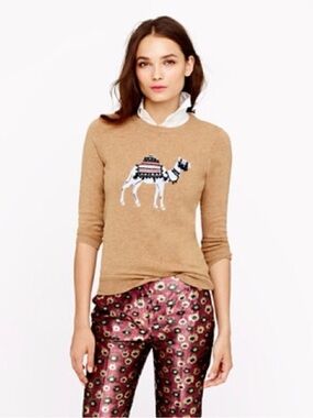J. Crew Camel Cashmere-Blend Crewneck Sweater